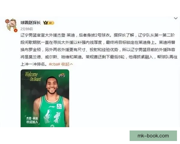 辽篮官宣签约森林狼前锋莱迪 本赛季外援补强完成布罗金顿离队